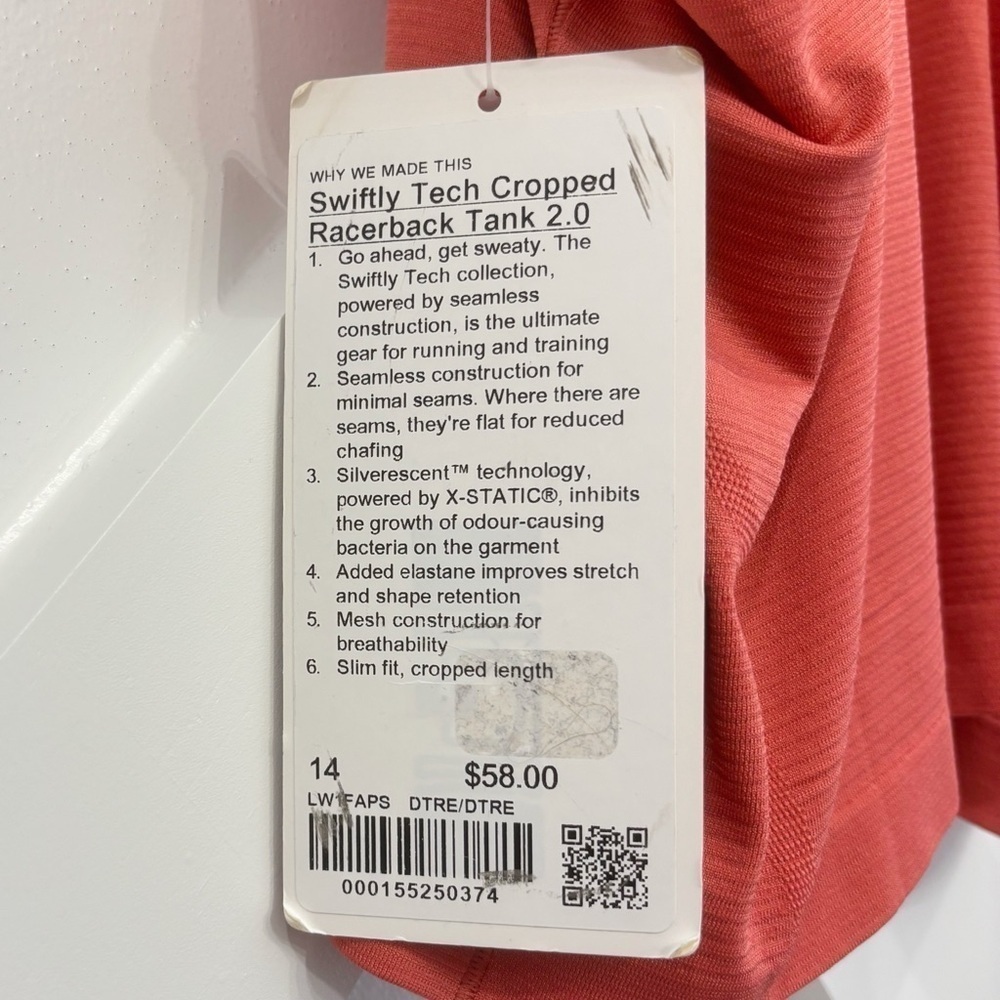 NWT Lululemon Swiftly Tech Cropped Racerback Tank Top In Desert Red Size 14 - Picture 5 of 5